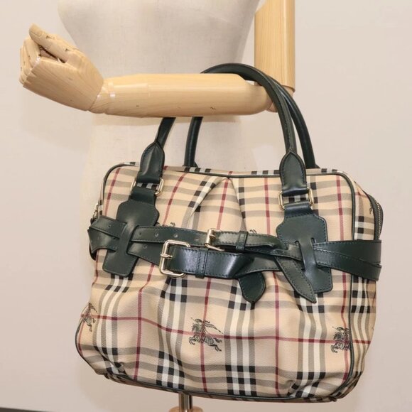 BURBERRY Nova Check Hand Bag PVC Beige Gold Auth - Picture 12 of 16